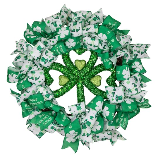 Shamrocks and Ribbons St. Patrick&#x27;s Day Wreath 24&#x22; Unlit